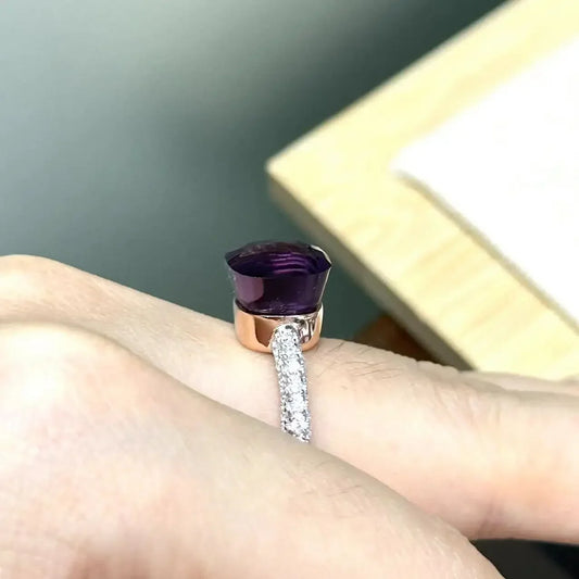 10.6mm S925 Ring Silver Rose Gold Metal 32 Colors Candy Style Zircon Crystal Ring for Women Fine Jewelry Party Gift Trendy Ring