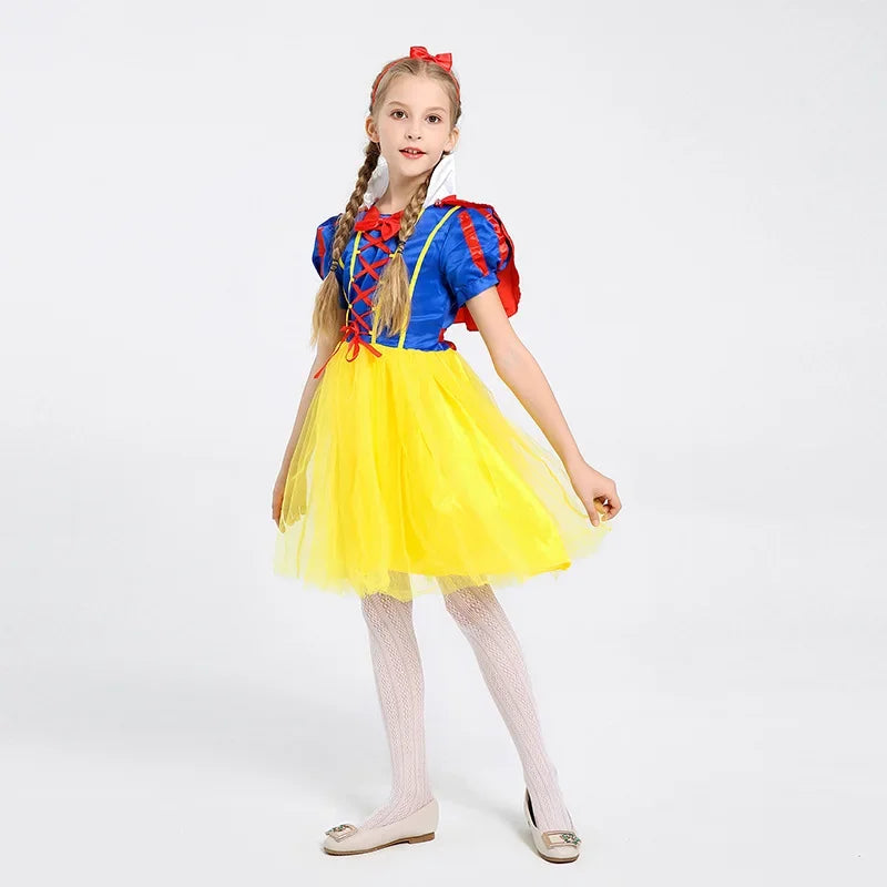 Snow White Princess Dress Up Kids Girls Halloween Costume With Cape Toddler Birthday Party Role Playing Children Apparel Clothes