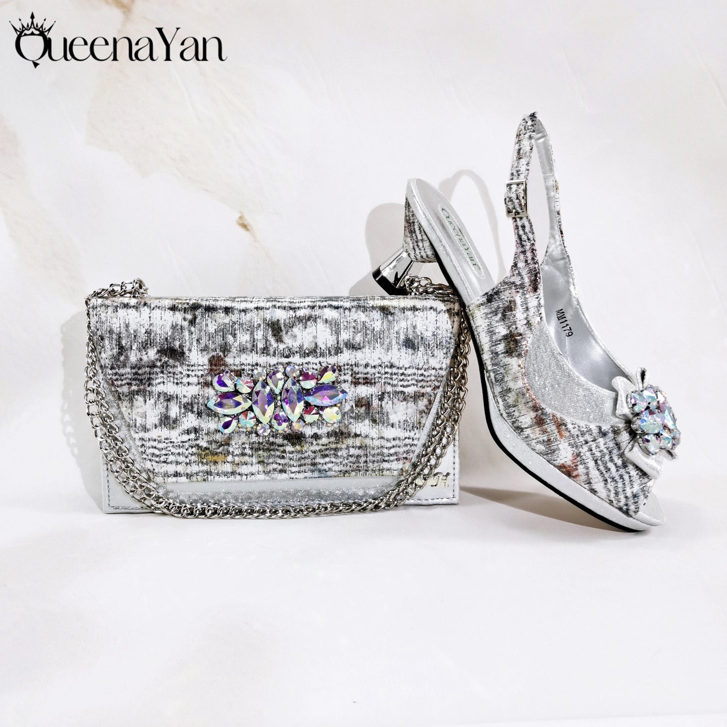 New Women High-Heel Shoes Elegant Wine Rhinestone Metallic Diamond Accents Paired with Match Handbag Exquisite Special-Material