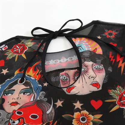 S - XXL Printed Long Sleeve With Sarong One Piece Swimsuit Women Swimwear Female Flowers Padded Bather Bathing Suit Swim V7181