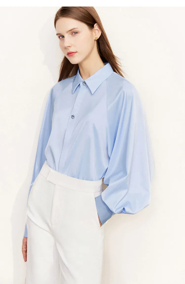 Minimalism Shirt Women 2025 French Puff Sleeve Business Shirts Female Blouse Urban Style Elegant Fashion Top 12241003