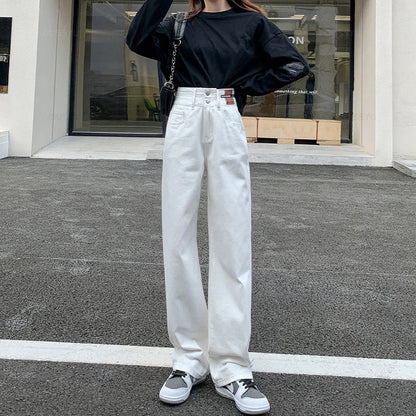 Y2K Woman Jeans High Waist Wide Leg Cotton Denim Clothing Blue White Streetwear Vintage Fashion Harajuku Straight Pants