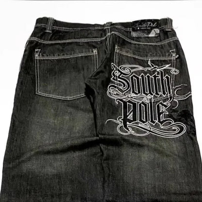 American Street Trend Letter Embroidered Loose Jeans Men Harajuku Y2K New Hip Hop Oversized Wide-leg Pants Unisex Mopping Jeans