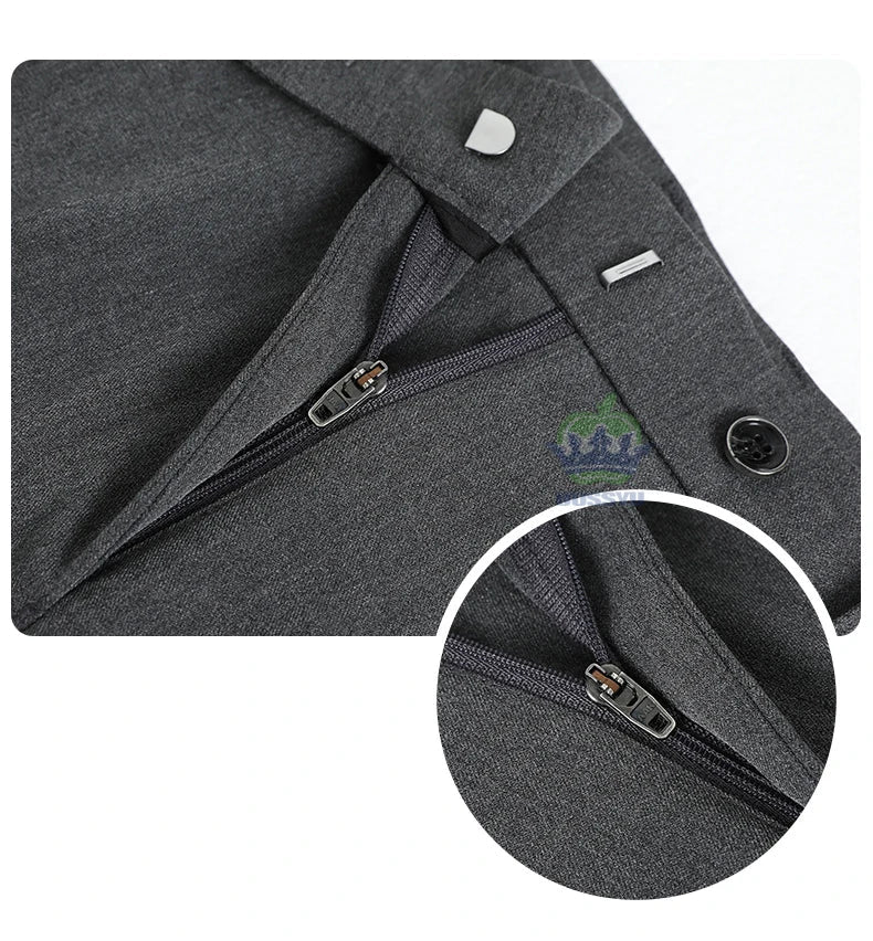 Brand High Quality Business Suit Ankle Length Pants Men Grey Khaki Waist Design Work Office Formal Long Trousers Male