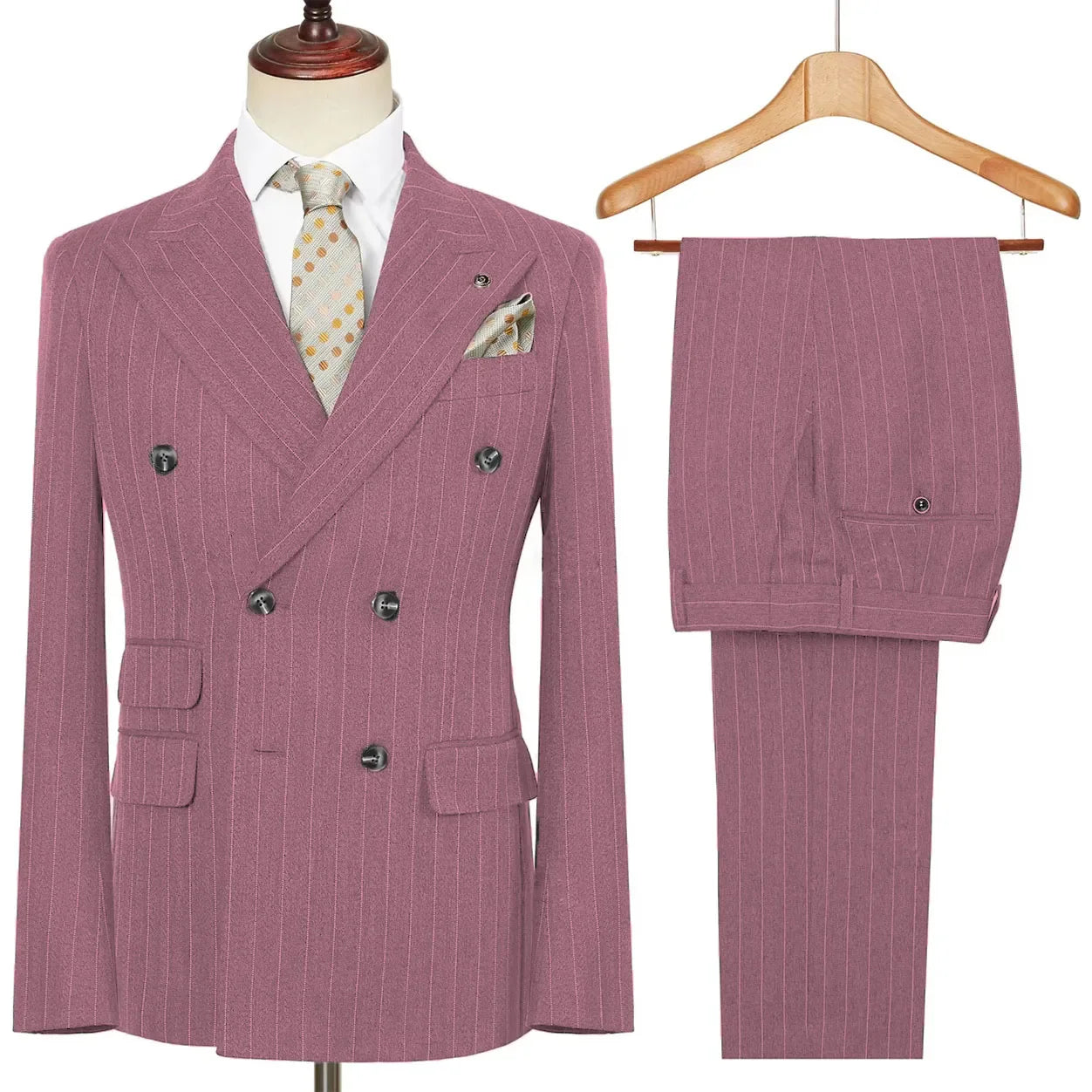Vintage Winter Tweed Suits High-Quality Striped Tweed Men Suits Design Costume Homme Smart Business Formal Wedding Suit 2 Pieces