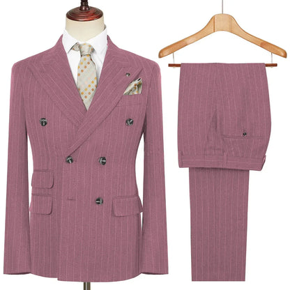 Vintage Winter Tweed Suits High-Quality Striped Tweed Men Suits Design Costume Homme Smart Business Formal Wedding Suit 2 Pieces