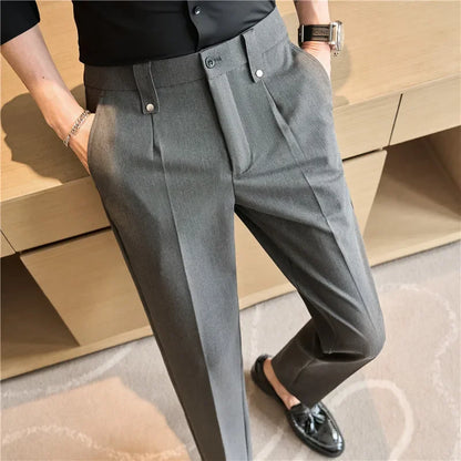 Mens Suit Pants 2026 Spring New British Style Elastic Waist Solid Casual Formal Dress Pants Slim Fit Trousers for Men Clothing