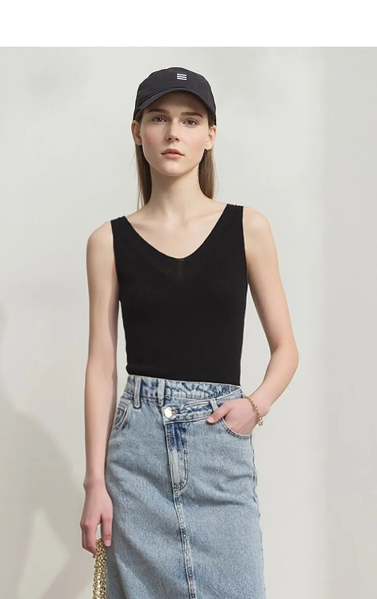 Women's Tank Top 2026 Summer New Solid Color Slim Fit Sleeveless Vest Casual Layering V-Neck Camisole For Women 12642062