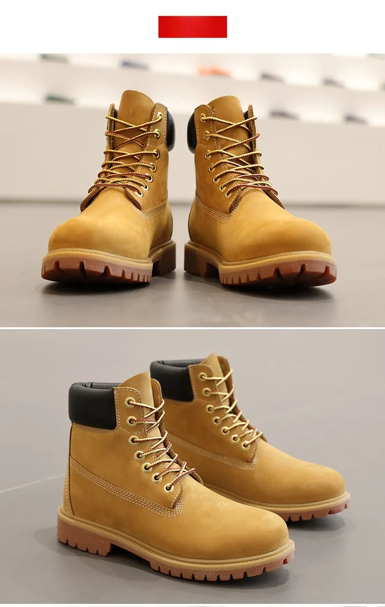 Anti-Slip High-Top  Boots Men's Winter Fce Lined Workwear Boots Briti Sle Boots Rubber Outsole Leather Upper
