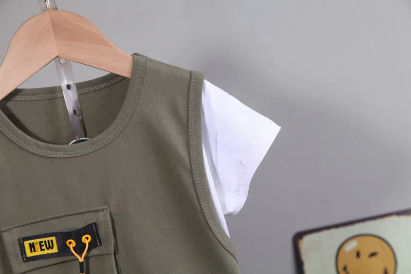 New Toddler Summer Baby Boys/Girls Clothes Children Pulling Rope Pocket T-Shirt Shorts 2Pcs/Set Infant Kids Fashion Tracksuits