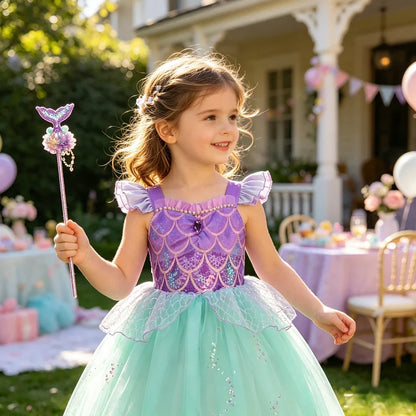 2026 Summer Dresses Baby Girl Carnival Mermaid Princess Dress Kids' Sets and Outfits Kids Clothes Girls Birthday Party Costume