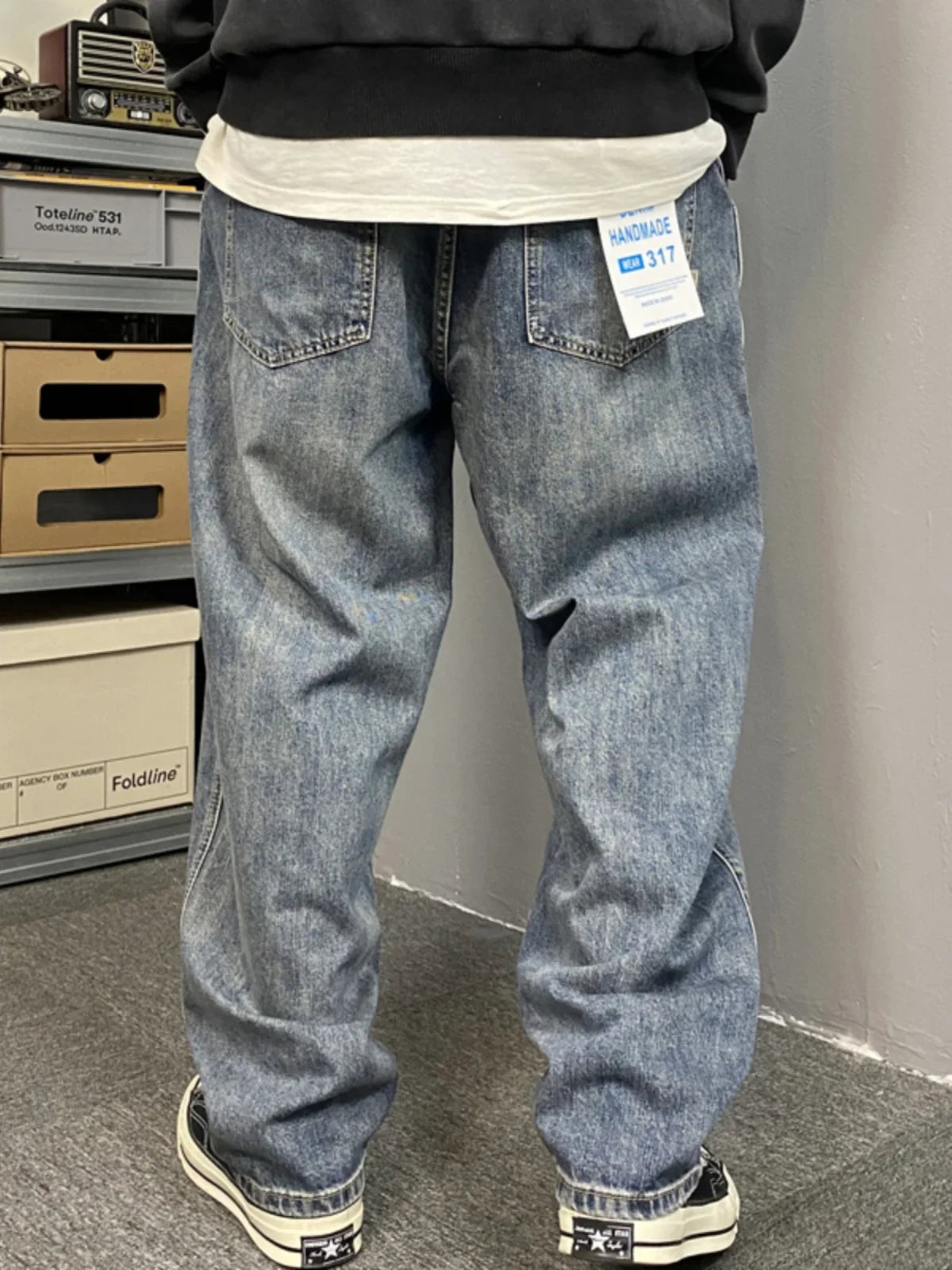American Style Casual Faded Loose Straight Leg Jeans for Men Spring Autumn Wear Comfortable Wide Leg Pants Youth Fashion