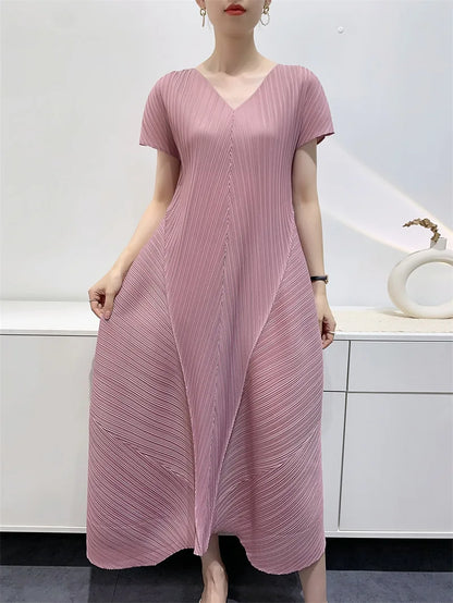 Miyake Bud Elegant Dresses for Women 2024 Autumn New Pleated Casual Fashion Solid Color Party Formal Occasion Dresses