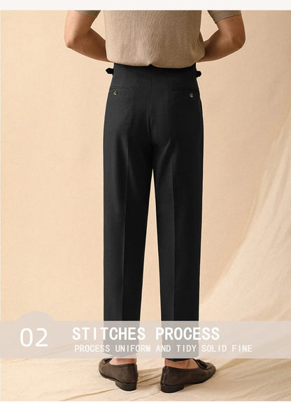 Fall/Winter 2025 Men's Elegant Italian Neapolitan High Waist Wide Leg Pants with Tucks And Buttons Business Casual Style