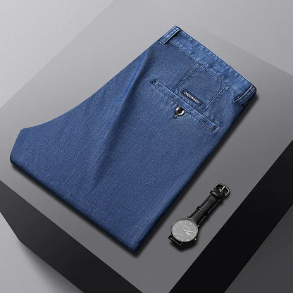 2026 New Spring Men's Light Blue Stretch Straight Jeans Business Casual Denim Pants Modal Fabric Trousers Male Brand