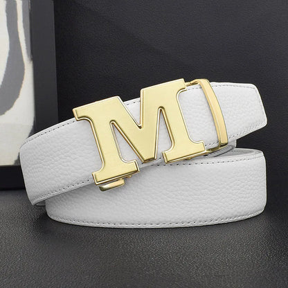 High Quality Designers Letter M White Leather Belt Men Luxury Famous Young Men Cowhide  Brand Jeans Relaxed Jeans Mode Man Belt