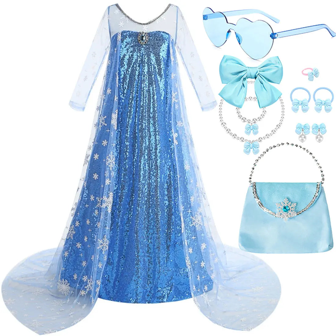 New Sequined Blue Elsa Party Dress For Girl Role Play Princess Apparel Toddler up Birthday Festival Carnival Apparel Accessories