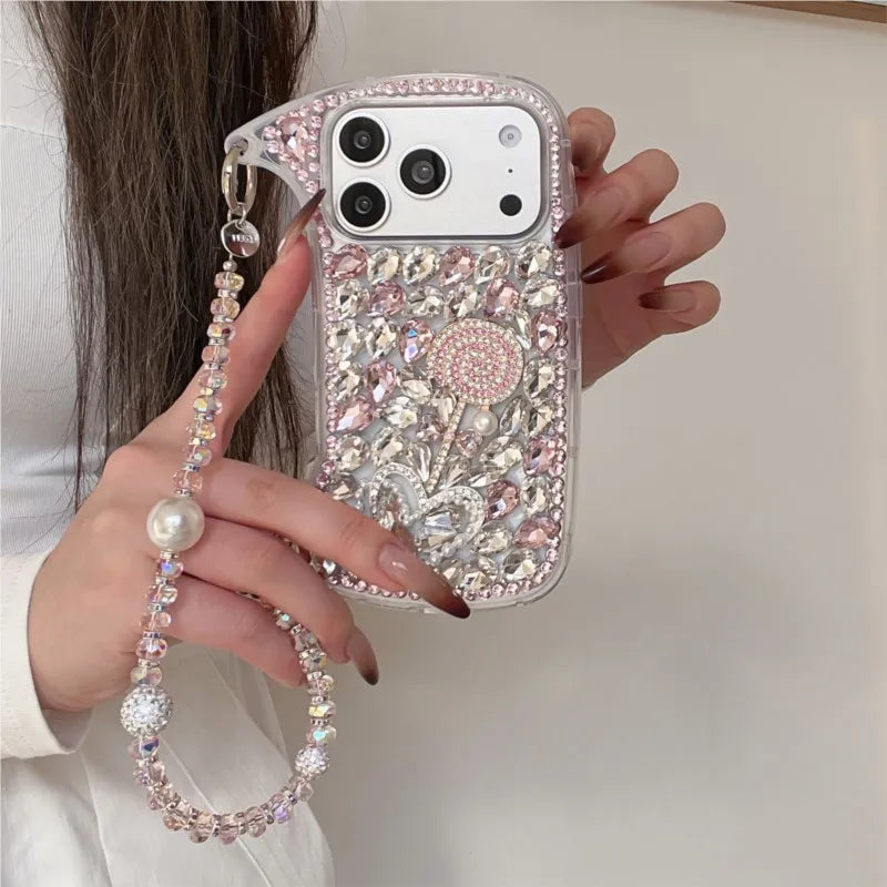 Rhinestone Hand bag Lollipop Design Phone Case For iPhone 17 Pro Max 16 15 14 13 Pro Max 15 14 16 Plus 17Air Fashion Trend Case