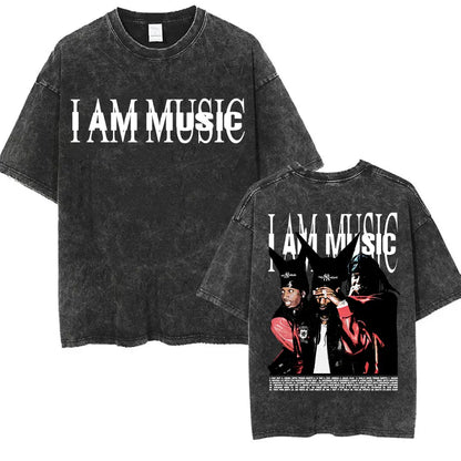 Retro Washed Playboi Carti I AM MUSIC Logo T Shirt Opium Ken Carson Narcissist Tour Antagonist Rap T-shirts Men's Oversized Tees