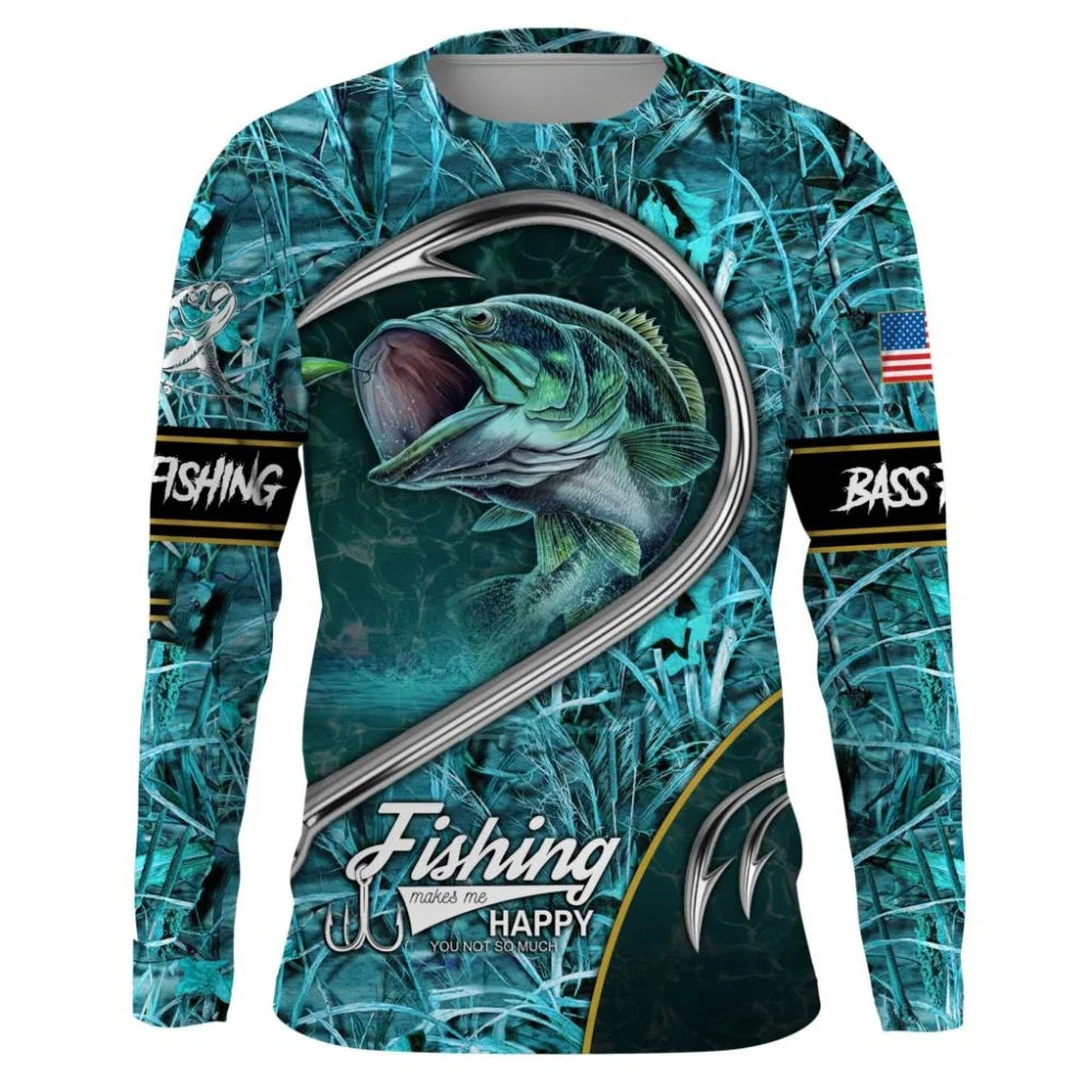 Fishing Shirts Men's T-Shirts Long Sleeve Mens Clothes Autumn Streetwear Crew Neck Pullovers Mens T Shirt Casual Men Clothing