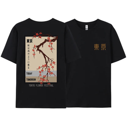 Today Tomorrow Tokyo Flower Festival T Shirt Men Women Fashion O-Neck Tshirts Summer Cotton Tops Loose Street Hip Hop T-Shirts