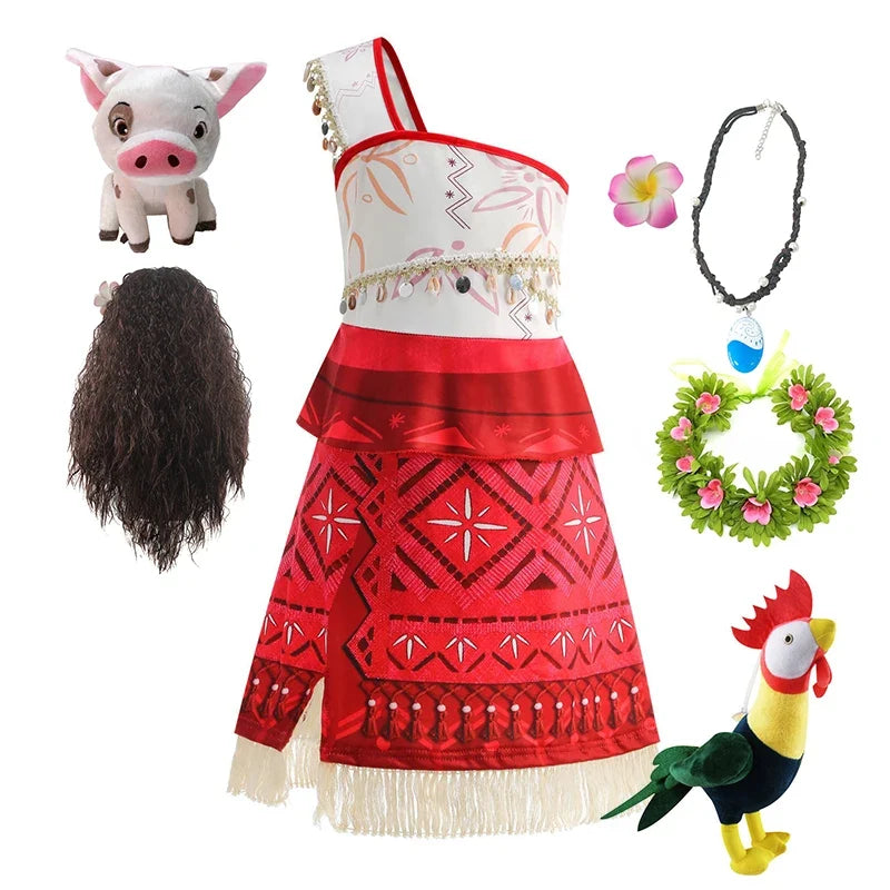 Summer Kids Princess Costume Children Disney Moana Halloween Dress Girl Vaiana Dinner Dress Ocean Adventure Pageant Disguise