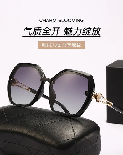 Fashion Large Frame Ladies Hollow Out Clover Inlay Women Polarized Sunglasses Drive Outdoors Sun Protection UV400 Sun Glasses
