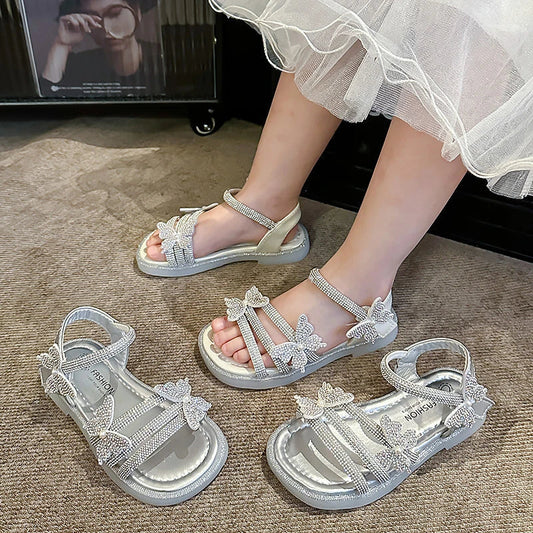 Kids Strappy Sandals for Girls 2025 New Summer Toddler Beach Shoes with Sparkly Sequins Soft Sole  Princess Girls Party Flats