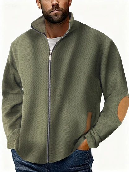 Autumn Winter Men's Stand Collar Casual Zipper Jacket  Double-Sided Fleece Warm Coat Outdoor Splice Long Sleeve Cardigan Mens