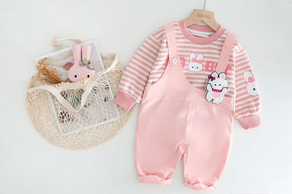 New Autumn Baby Girls Clothes Set Children Boys Striped T-Shirt Overall 2Pcs/Set Kids Clothing Infant Costume Toddler Tracksuits