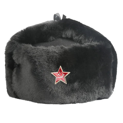 Soviet Badge Ushanka Men Winter Bomber Hats CCCP Pilot Faux Rabbit Fur Earflap Army Trapper Trooper Hat Russia Snow Cap