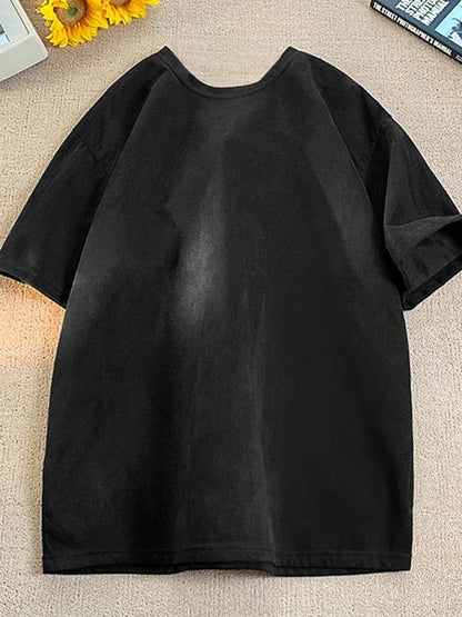 New Retro Suede T-shirt Men Women Anti-wrinkle Loose Crew Neck Casual TShirts Summer Short Sleeve Fashion High Street T Shirt