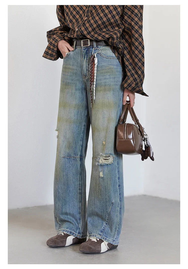 Retro Women's Jeans Loose Casual  New High Waisted Wide Legs Denim Pant Female Trousers Spring Autumn 2025