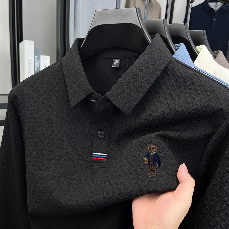 luxury brand men's new high quality long sleeves Polo shirt lapel embroidery jacquard T-shirt business fashion leisure Mens wear