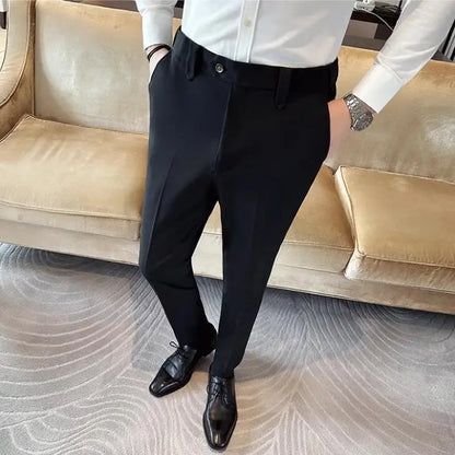 New Men Casual Solid Color Suit Pants Fashion Men Slim Fit Business Social Dress Pants Formal Wedding Social Party Male Trousers