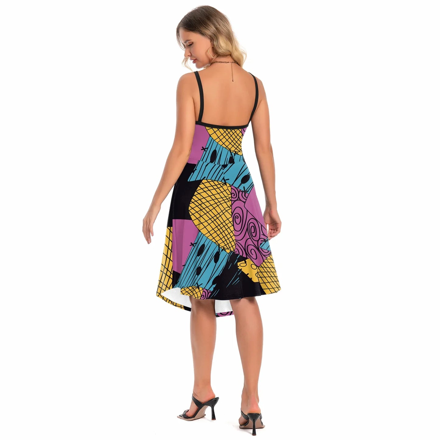 Halloween Nightmare Christmas Sally Dress Spaghetti Strap Women's Sexy Backless Dresses Patchwork Vestidos