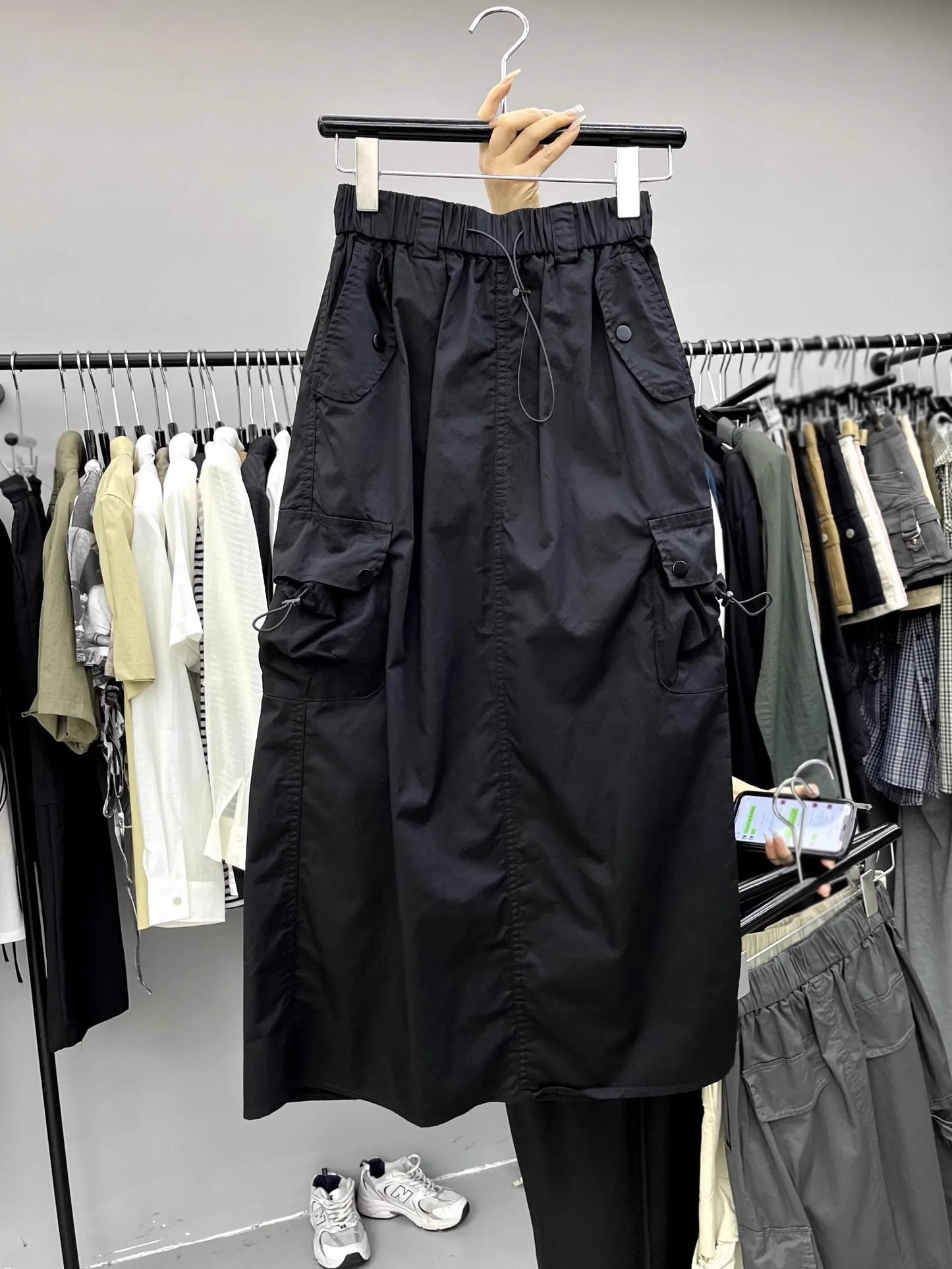 Vintage Skirts for Women American Fashion High Waist Back Slit Cargo Skirt Streetwear All-match Pockets Trendy Harajuku Chic New