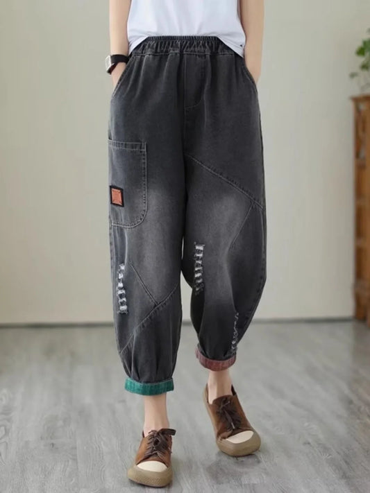Loose Harlan Jeans Women's Denim Pants Middle-Aged Mom Trendy plus Size Carrot Shape High Waist Cotton Stretch Fabric All Sea...