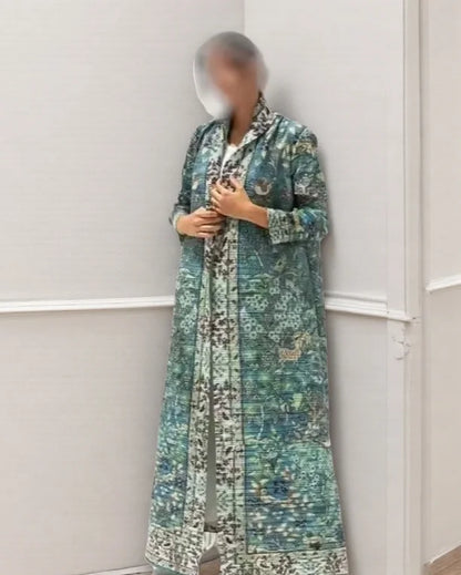 Women's Fold Miyake Pleated Abaya Long Sleeve Print Foldable Collar Robe Cardigan Coat New Winter Fashion Original Design 2026