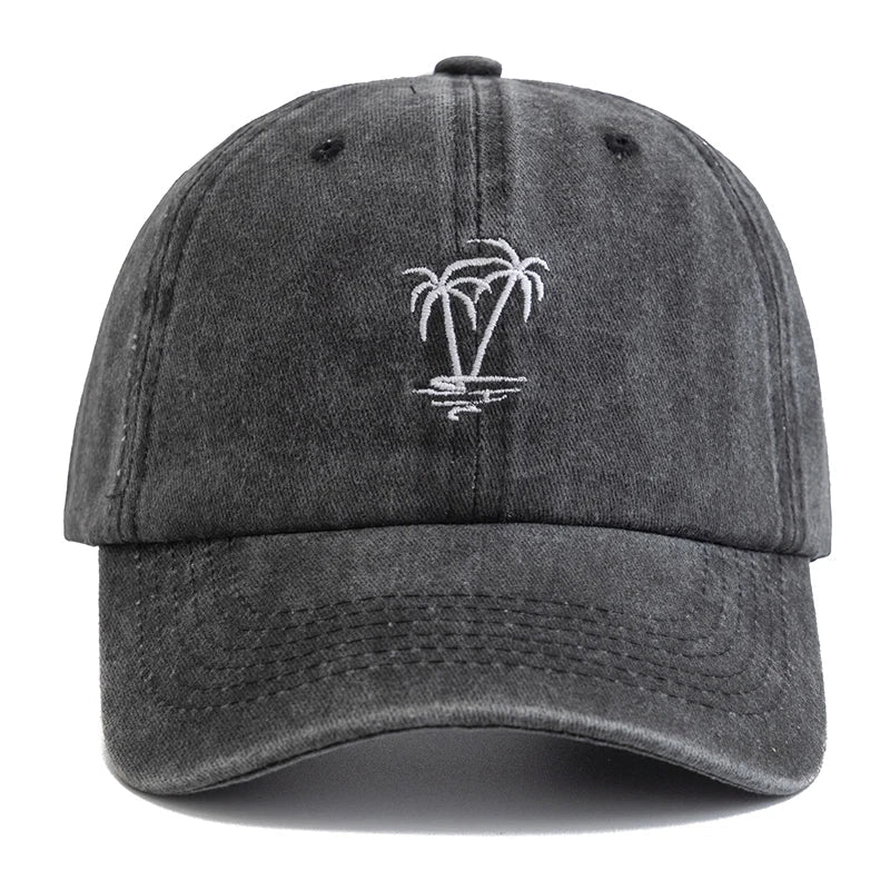 New Unisex Washed Cotton Cap Coconut Tree Embroidery Vintage Baseball Cap Men Women Casual Outdoor Dad Hats