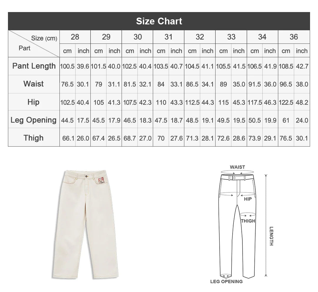 Men's Vintage Heavyweight Washed White Jeans Straight 100% Cotton CleanFit Casual Pants with Zip Fly for Spring and Autumn