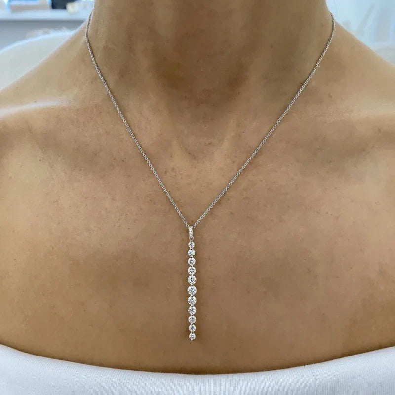 14K Gold Filled Long Drop Pendant Necklace Sparkling 11-Stones Moissanite Necklace for Women Unique Design Fine Jewelry