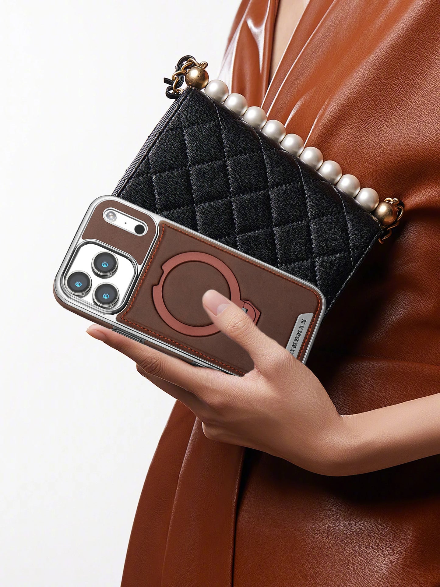 Magnetic Rotat Bracket Luxury Leather Phone Case,For iPhone 11 12 13 14 15 16 17 Pro Max Plus Wireless Charging Shockproof Cover