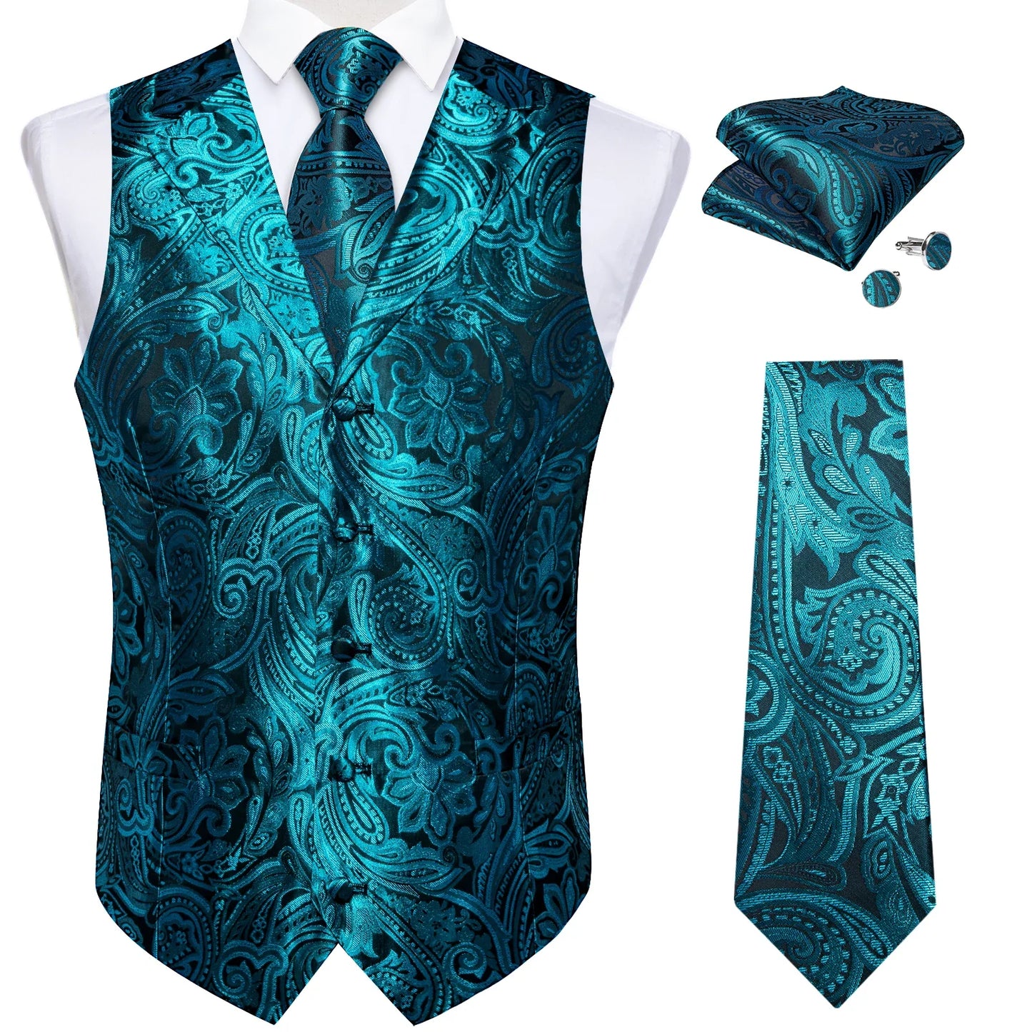 Men's Suit Vest Neck Tie Set Black Paisley Waistcoat for Wedding Party Tuxedo Suits Luxury Sleeveless Jacket DiBanGu