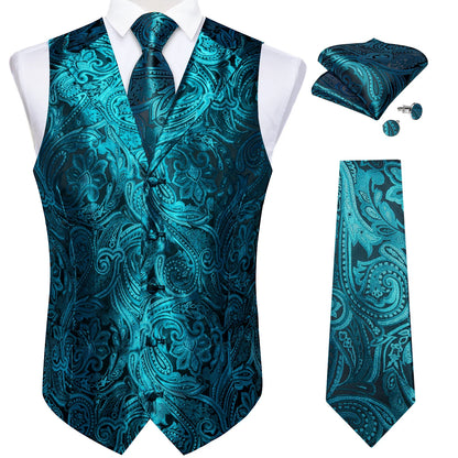 Men's Vest Tie Set Paisley Tuxedo Suit Waistcoat and Necktie Hankerchief Cufflinks for Wedding Party Groom Clothing