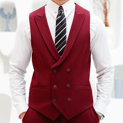Men Vest White Double Button With Lapel Waistcoat For Wedding Birthday Banquet Party Business Work Casual Daily Men Suit Vest