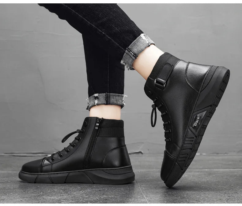 Men Boots Leather Casual Platform Boots Zipper British Style Autumn Winter Fashion Comfortable Mens Shoes Ankle Botas De Hombre