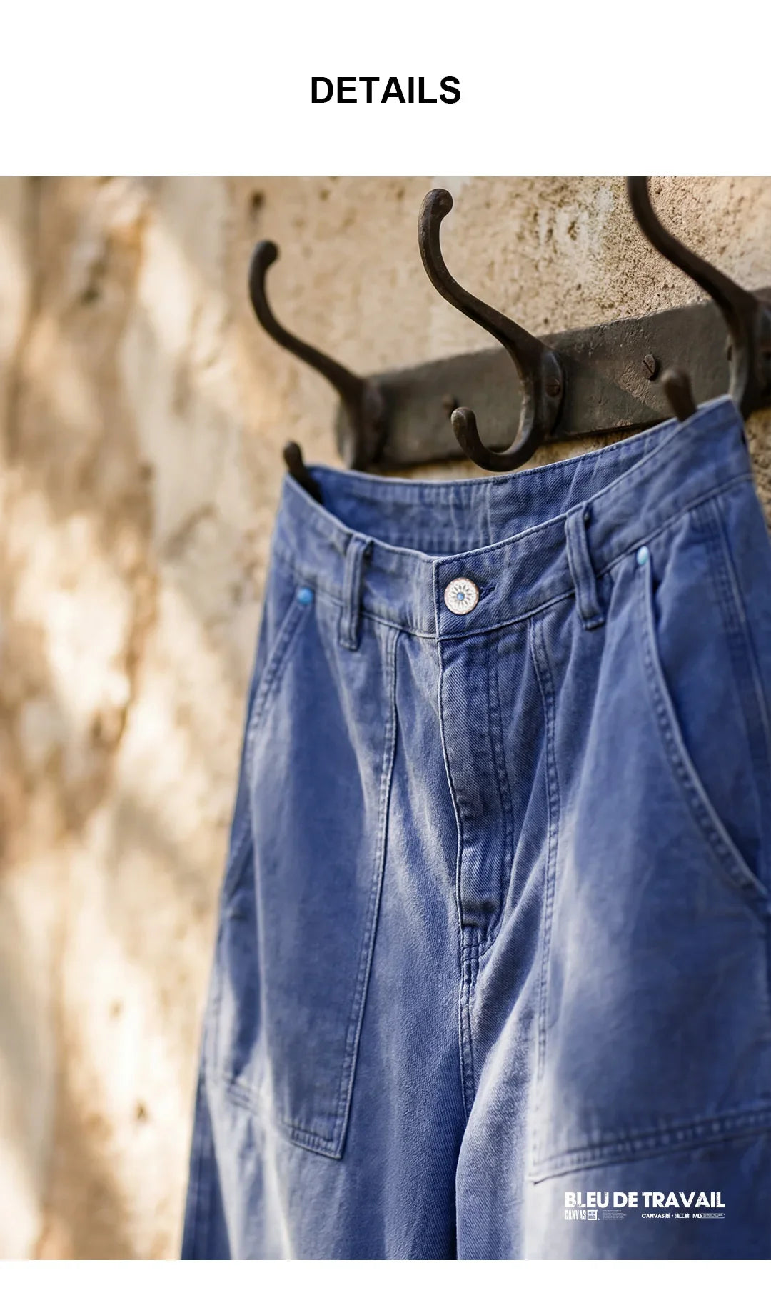 Men‘s Vintage Washed Denim Jeans Blue Cotton Canvas Workwear Zipper Pants Loose Fit Casual Trousers for Spring and Autum