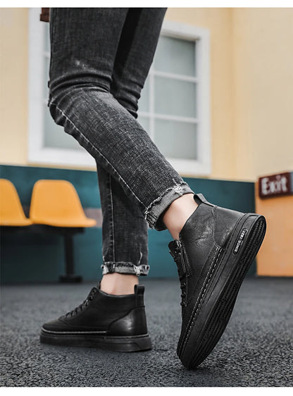 Men's boots autumn and winter warm plush outdoor casual boots workwear boots fashion versatile soft soled comfort leather boots
