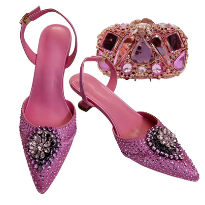 Italian Designer Evening Shoes With Clutch Bag Set for African Wedding and Bridal Occasions Lace Embroidered Beads Women's Shoes